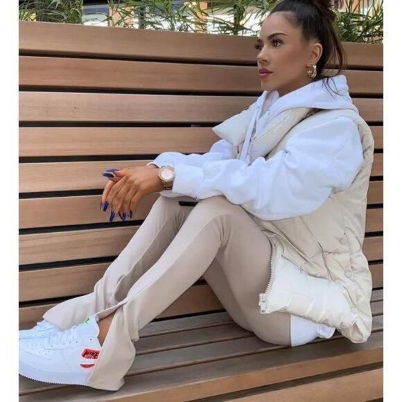 Zara Beige Slit Ribbed Leggings XL 5039 225 NWT - Picture 4 of 16